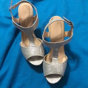 Prom shoes. Comfortable wedge Sandal. Silver Glitter same day shipping